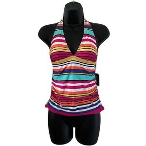 Nautica Halter Colorful Striped Swimsuit Top NEW sz XS